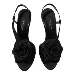 Nina New York Satin Black High Heels with Flower